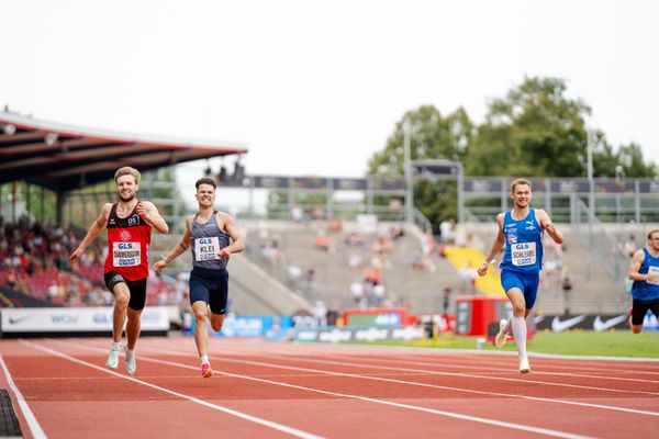 Fabian Dammermann (LG Osnabrueck), Noah Niklas Klei (LG Buende-Loehne) während der 113. Deutschen Leichtathletik-Meisterschaften am 09.07.2023 im Auestadion in Kassel