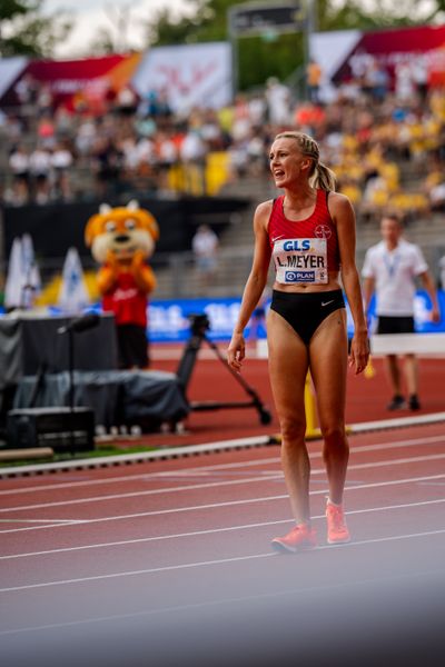 Lea Meyer (TSV Bayer 04 Leverkusen) ueber 3000m Hindernis während der 113. Deutschen Leichtathletik-Meisterschaften am 09.07.2023 im Auestadion in Kassel