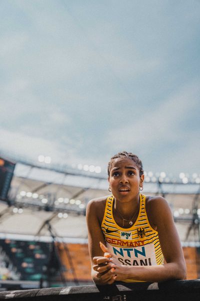 Mikaelle Assani (GER/Germany) during the Long Jump on Day 1 of the World Athletics Championships Budapest 23 at the National Athletics Centre in Budapest, Hungary on August 19, 2023.