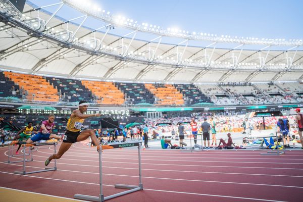 Joshua Abuaku (GER/Germany) during the 400 Metres Hurdles during day 2 of the World Athletics Championships Budapest 23 at the National Athletics Centre in Budapest, Hungary on August 20, 2023.