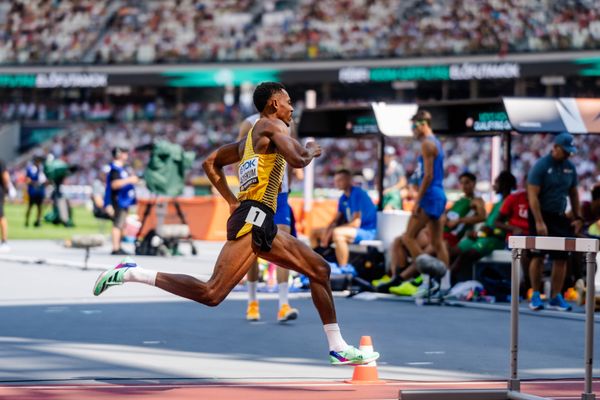 Emil Agyekum (GER/Germany) during the 400 Metres Hurdles on day 2 of the World Athletics Championships Budapest 23 at the National Athletics Centre in Budapest, Hungary on August 20, 2023.