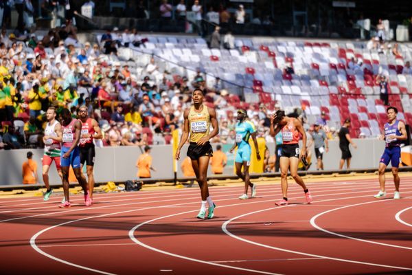 Emil Agyekum (GER/Germany) during the 400 Metres Hurdles on day 2 of the World Athletics Championships Budapest 23 at the National Athletics Centre in Budapest, Hungary on August 20, 2023.