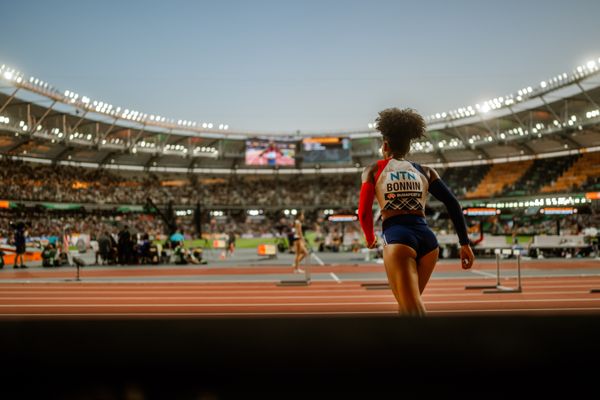 Marie-Julie Bonnin (FRA/France) during the Pole Vault on Day 3 of the World Athletics Championships Budapest 23 at the National Athletics Centre in Budapest, Hungary on August 21, 2023.