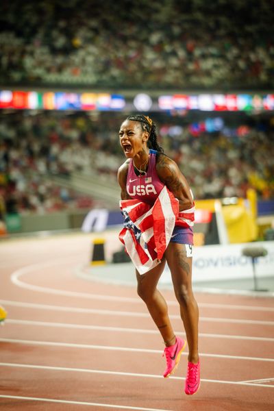 Sha'Carri Richardson (USA/United States) during the 10,000 Metres on Day 3 of the World Athletics Championships Budapest 23 at the National Athletics Centre in Budapest, Hungary on August 21, 2023.