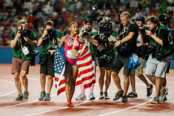 Sha'Carri Richardson (USA/United States) during the 10,000 Metres on Day 3 of the World Athletics Championships Budapest 23 at the National Athletics Centre in Budapest, Hungary on August 21, 2023.