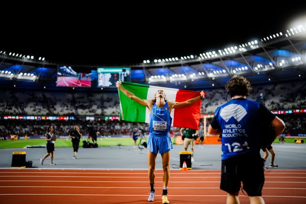 Gianmarco Tamberi (ITA/Italy) during the High Jump on Day 4 of the World Athletics Championships Budapest 23 at the National Athletics Centre in Budapest, Hungary on August 22, 2023.