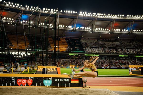 Kira Wittmann (GER/Germany) during the Triple Jump on Day 5 of the World Athletics Championships Budapest 23 at the National Athletics Centre in Budapest, Hungary on August 23, 2023.