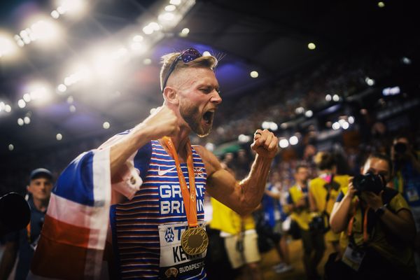 Josh Kerr (GBR/Great Britain & N.I.) during the 1500 Metres Final on Day 5 of the World Athletics Championships Budapest 23 at the National Athletics Centre in Budapest, Hungary on August 23, 2023.