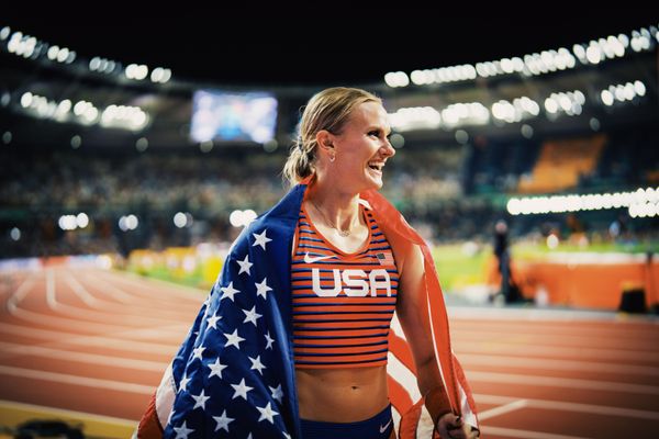 Katie Moon (USA/United States) during the Pole Vault on Day 5 of the World Athletics Championships Budapest 23 at the National Athletics Centre in Budapest, Hungary on August 23, 2023.