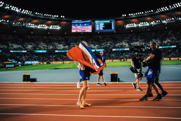 Karsten Warholm (NOR/Norway) during the 400 Metres Hurdles Final on Day 5 of the World Athletics Championships Budapest 23 at the National Athletics Centre in Budapest, Hungary on August 23, 2023.