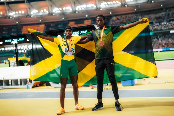 Wayne Pinnock (JAM/Jamaica), Tajay Gayle (JAM/Jamaica) on Day 6 of the World Athletics Championships Budapest 23 at the National Athletics Centre in Budapest, Hungary on August 24, 2023.