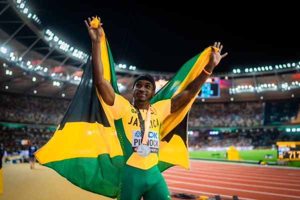 Wayne Pinnock (JAM/Jamaica) during the Long Jump Final on Day 6 of the World Athletics Championships Budapest 23 at the National Athletics Centre in Budapest, Hungary on August 24, 2023.