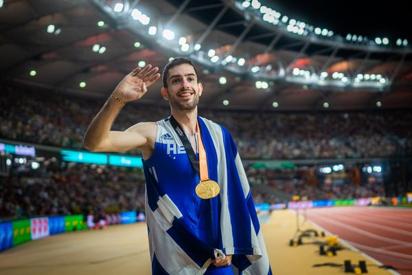 Miltiadis Tentoglou (GRE/Greece) during the Long Jump Final on Day 6 of the World Athletics Championships Budapest 23 at the National Athletics Centre in Budapest, Hungary on August 24, 2023.