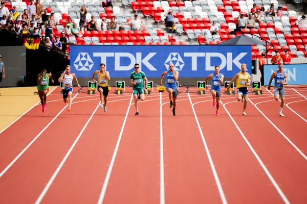 Larbi Bourrada (ALG/Algeria), Kevin Mayer (FRA/France), Niklas Kaul (GER/Germany), Daniel Golubovic (AUS/Australia), Karel Tilga (EST/Estonia), Janek Õiglane (EST/Estonia), Marcus Nilsson (SWE/Sweden), Johannes Erm (EST/Estonia) on Day 7 of the World Athletics Championships Budapest 23 at the National Athletics Centre in Budapest, Hungary on August 25, 2023.