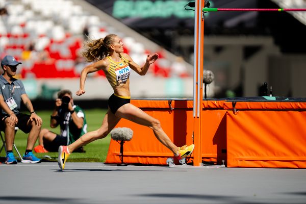 Christina Honsel (GER/Germany) during the High Jump on Day 7 of the World Athletics Championships Budapest 23 at the National Athletics Centre in Budapest, Hungary on August 25, 2023.