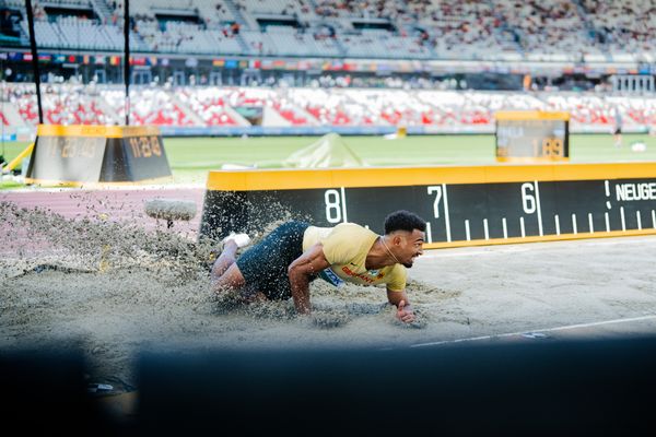 Leo Neugebauer (GER/Germany) during the Decathlon Long Jump on Day 6 of the World Athletics Championships Budapest 23 at the National Athletics Centre in Budapest, Hungary on August 24, 2023.