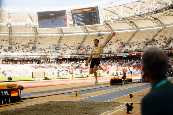 Niklas Kaul (GER/Germany) during the Decathlon Long Jump on Day 6 of the World Athletics Championships Budapest 23 at the National Athletics Centre in Budapest, Hungary on August 24, 2023.