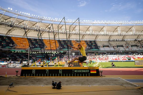 Leo Neugebauer (GER/Germany) during the Decathlon Long Jump on Day 6 of the World Athletics Championships Budapest 23 at the National Athletics Centre in Budapest, Hungary on August 24, 2023.