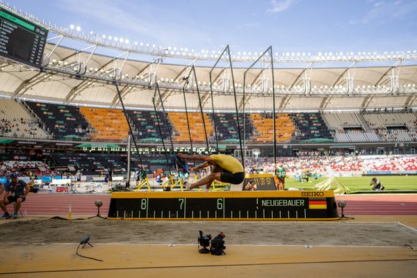 Leo Neugebauer (GER/Germany) during the Decathlon Long Jump on Day 6 of the World Athletics Championships Budapest 23 at the National Athletics Centre in Budapest, Hungary on August 24, 2023.