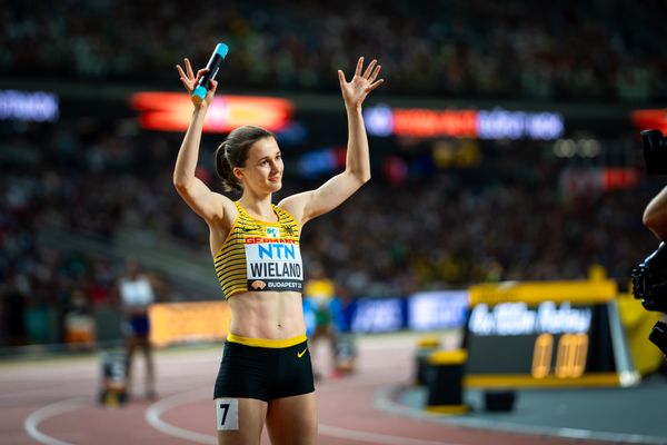 Louise Wieland (GER/Germany) during the 4x100 Metres Relay on Day 7 of the World Athletics Championships Budapest 23 at the National Athletics Centre in Budapest, Hungary on August 25, 2023.