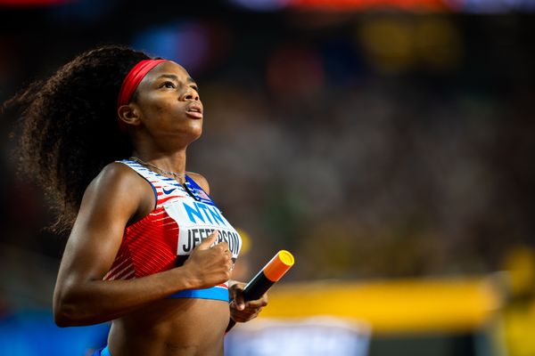 Melissa Jefferson (USA/United States) on Day 7 of the World Athletics Championships Budapest 23 at the National Athletics Centre in Budapest, Hungary on August 25, 2023.