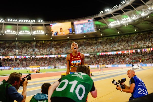 Yulimar Rojas (VEN/Venezuela) during the Triple Jump on Day 7 of the World Athletics Championships Budapest 23 at the National Athletics Centre in Budapest, Hungary on August 25, 2023.