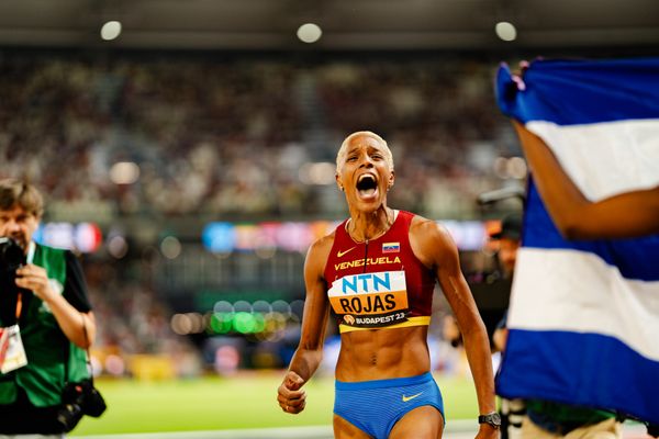 Yulimar Rojas (VEN/Venezuela) during the Triple Jump on Day 7 of the World Athletics Championships Budapest 23 at the National Athletics Centre in Budapest, Hungary on August 25, 2023.