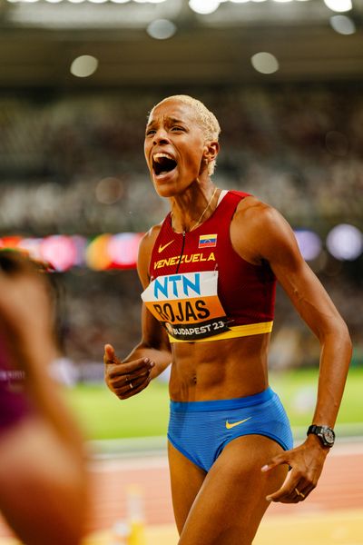 Yulimar Rojas (VEN/Venezuela) during the Triple Jump on Day 7 of the World Athletics Championships Budapest 23 at the National Athletics Centre in Budapest, Hungary on August 25, 2023.