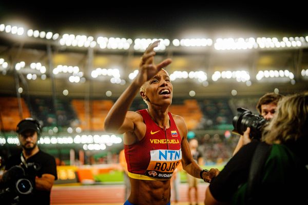 Yulimar Rojas (VEN/Venezuela) during the Triple Jump on Day 7 of the World Athletics Championships Budapest 23 at the National Athletics Centre in Budapest, Hungary on August 25, 2023.