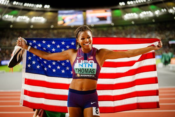 Gabrielle Thomas (USA/United States) on Day 7 of the World Athletics Championships Budapest 23 at the National Athletics Centre in Budapest, Hungary on August 25, 2023.