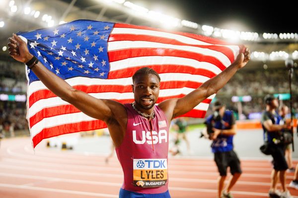 Noah Lyles (USA/United States) during the 200 Metres Final on Day 7 of the World Athletics Championships Budapest 23 at the National Athletics Centre in Budapest, Hungary on August 25, 2023.