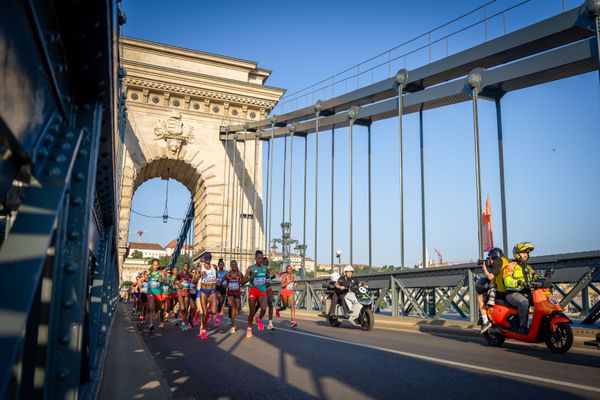 Marathon Women with Yalemzerf Yehualaw (ETH/Ethiopia), Lonah Chemtai Salpeter (ISR/Israel), Tsehay Gemechu (ETH/Ethiopia), Selly Chepyego Kaptich (KEN/Kenya) on Day 8 of the World Athletics Championships Budapest 23 at the National Athletics Centre in Budapest, Hungary on August 26, 2023.