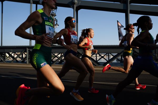 Julia Mayer (AUT/Austria) during the Women Marathon on Day 8 of the World Athletics Championships Budapest 23 at the National Athletics Centre in Budapest, Hungary on August 26, 2023.