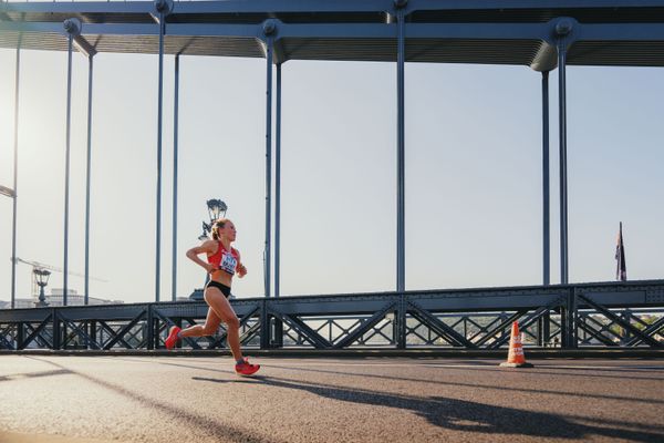 Julia Mayer (AUT/Austria) during the Marathon on Day 8 of the World Athletics Championships Budapest 23 at the National Athletics Centre in Budapest, Hungary on August 26, 2023.