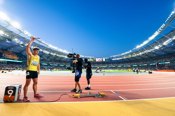 Jean Paul Bredau (GER/Germany) during the 4x400 Metres Relay on Day 8 of the World Athletics Championships Budapest 23 at the National Athletics Centre in Budapest, Hungary on August 26, 2023.