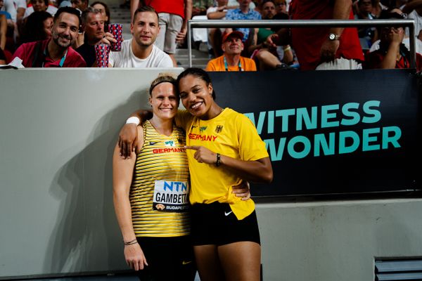 Sara Gambetta (GER/Germany), Yemisi Ogunleye (GER/Germany) during the Shot Put on Day 8 of the World Athletics Championships Budapest 23 at the National Athletics Centre in Budapest, Hungary on August 26, 2023.