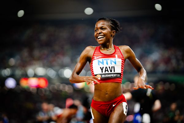 Winfred Mutile Yavi (BRN/Bahrain) during the 3000 Metres Steeplechase Final on Day 9 of the World Athletics Championships Budapest 23 at the National Athletics Centre in Budapest, Hungary on August 27, 2023.