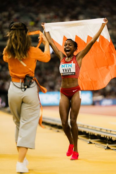 Winfred Mutile Yavi (BRN/Bahrain) during the 3000 Metres Steeplechase on Day 9 of the World Athletics Championships Budapest 23 at the National Athletics Centre in Budapest, Hungary on August 27, 2023.