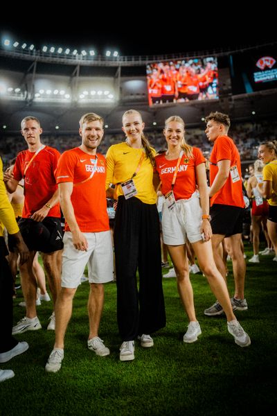 Fabian Dammermann (GER/Germany), Kira Wittmann (GER/Germany), Luna Thiel (GER/Germany) on Day 9 of the World Athletics Championships Budapest 23 at the National Athletics Centre in Budapest, Hungary on August 27, 2023.