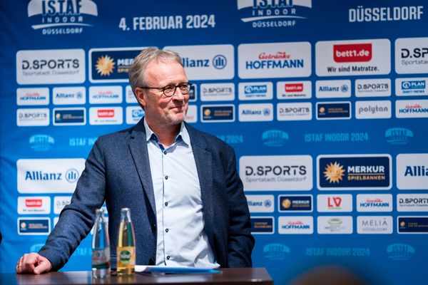 Martin Seeber (Meeting-Direktor ISTAF INDOOR) während der internationalen Pressekonferenz zum 4. ISTAF INDOOR Düsseldorf am 02.02.2024 im Meliá Hotel in Düsseldorf