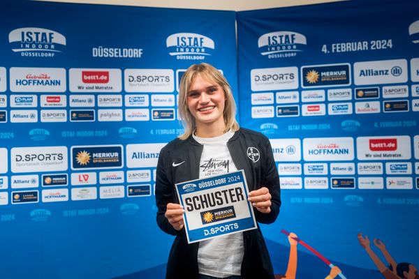 Franziska Schuster (GER) während der internationalen Pressekonferenz zum 4. ISTAF INDOOR Düsseldorf am 02.02.2024 im Meliá Hotel in Düsseldorf