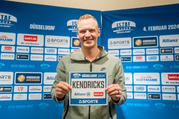 Sam Kendricks (USA) während der internationalen Pressekonferenz zum 4. ISTAF INDOOR Düsseldorf am 02.02.2024 im Meliá Hotel in Düsseldorf