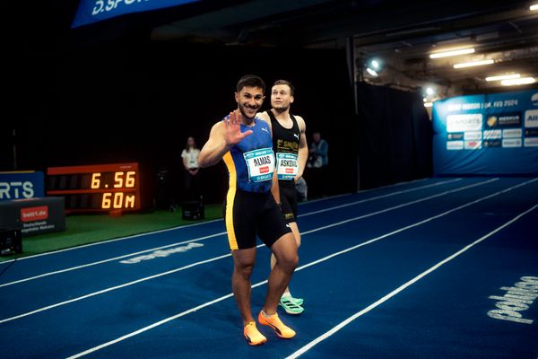 Deniz Almas (GER/VfL Wolfsburg), Aleksandar Askovic (GER/LG Stadtwerke München) beim 4. ISTAF INDOOR Düsseldorf am 04.02.2024 im PSD Bank Dome in Düsseldorf