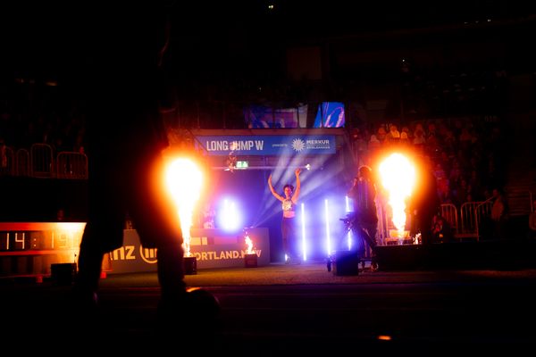 Malaika Mihambo (GER/LG Kurpfalz) beim 4. ISTAF INDOOR Düsseldorf am 04.02.2024 im PSD Bank Dome in Düsseldorf