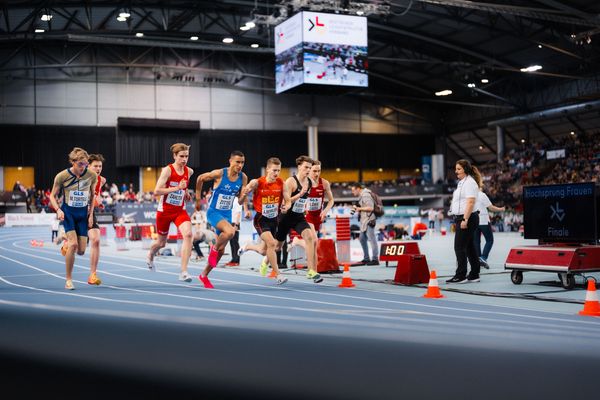 Marc Tortell (Athletics Team Karben), Silas Zahlten (LG Brillux Münster), Florian Zittel (TV Wattenscheid 01), Artur Beimler (Braunschweiger Laufclub), Rodion Beimler (SC DHfK Leipzig e.V.), Karl Löbe (TSG 1845 Heilbronn) am 17.02.2024 während den 71. Deutschen Leichtathletik-Hallenmeisterschaften in der QUARTERBACK Immobilien ARENA in Leipzig