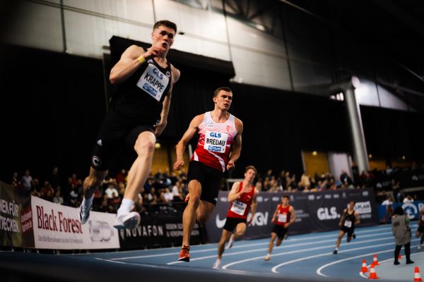 Jean Paul Bredau (SC Potsdam) im 400m Vorlauf am 17.02.2024 während den 71. Deutschen Leichtathletik-Hallenmeisterschaften in der QUARTERBACK Immobilien ARENA in Leipzig