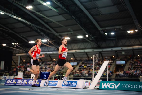 Max Nores (TSV Bayer 04 Leverkusen) am 17.02.2024 während den 71. Deutschen Leichtathletik-Hallenmeisterschaften in der QUARTERBACK Immobilien ARENA in Leipzig