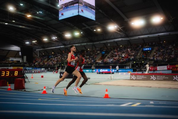 Max Nores (TSV Bayer 04 Leverkusen) am 17.02.2024 während den 71. Deutschen Leichtathletik-Hallenmeisterschaften in der QUARTERBACK Immobilien ARENA in Leipzig