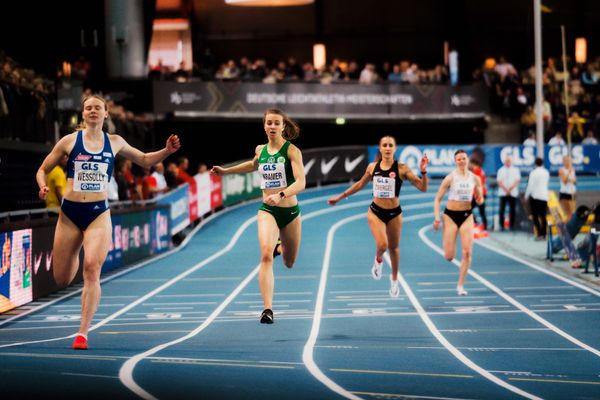 Jessica-Bianca Wessolly (VfL Sindelfingen), Pernilla Kramer (VfL Wolfsburg), Alisha Zwergel (Eintracht Frankfurt e.V.) am 18.02.2024 während den 71. Deutschen Leichtathletik-Hallenmeisterschaften in der QUARTERBACK Immobilien ARENA in Leipzig