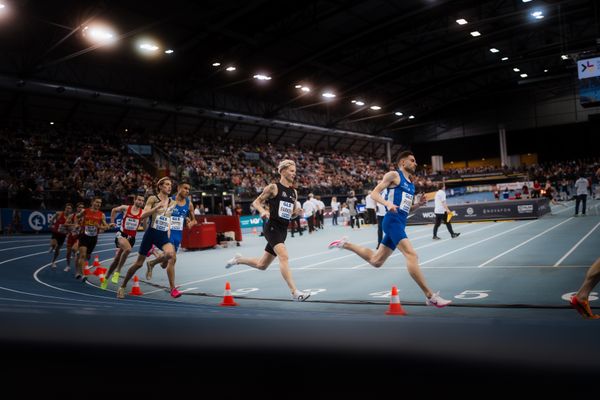 Marius Probst (TV Wattenscheid 01), Robert Farken (SC DHfK Leipzig e.V.), Florian Zittel (TV Wattenscheid 01), Marc Tortell (Athletics Team Karben), Marco Sietmann (LG Brillux Münster) am 18.02.2024 während den 71. Deutschen Leichtathletik-Hallenmeisterschaften in der QUARTERBACK Immobilien ARENA in Leipzig